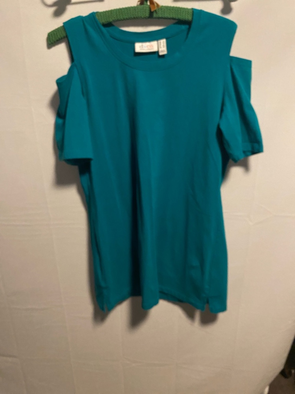 Denim&Co Teal Cold-Shoulder Short Sleeve Tee